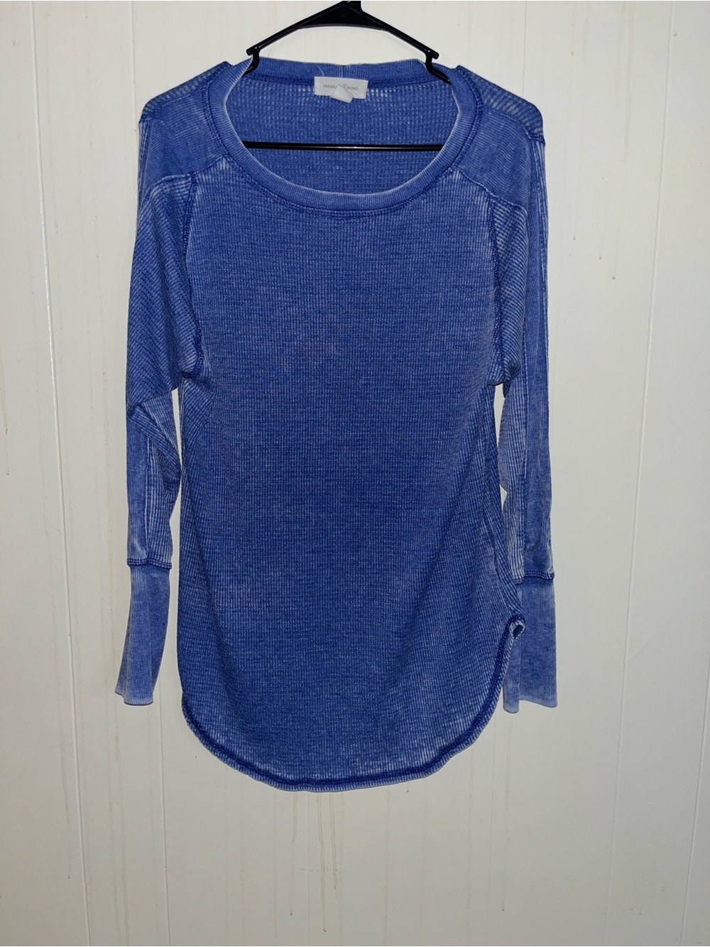 Treasure & Bond Blue Waffle-Knit Long Sleeve Top